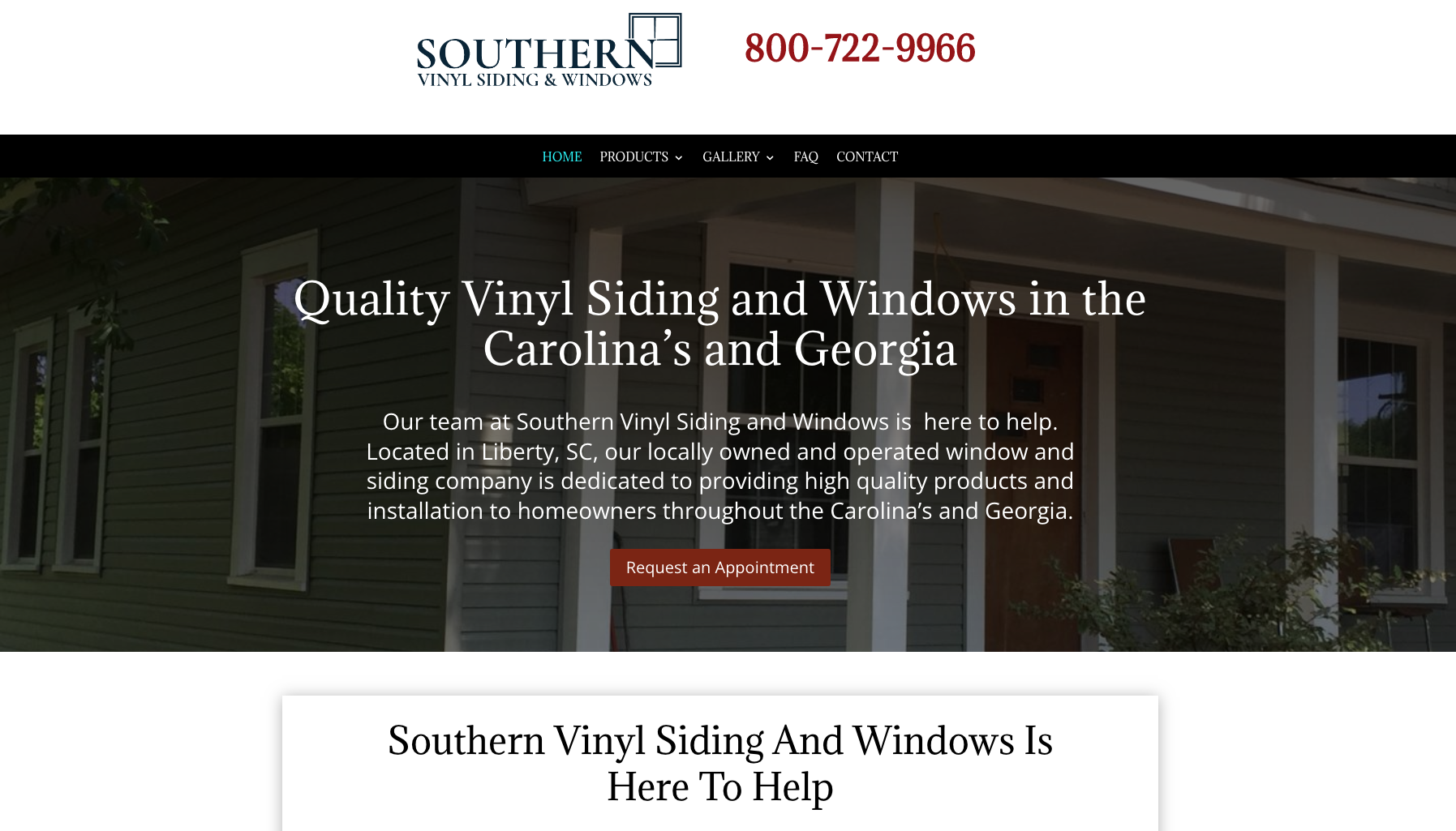 Southern Vinyl Siding & Windows website home page